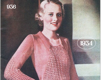 1930s Chic Dressy-Sweater PDF Knitting Pattern Bust 34-36