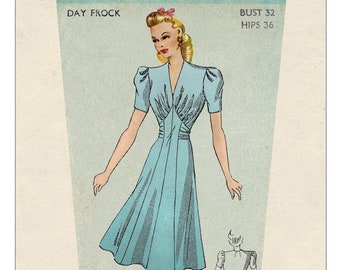 1940's Wartime Belted Tea Dress PDF Sewing Pattern - Instant download