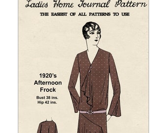 Robe d'après-midi drapée des années 1920 Patron de couture PDF - Téléchargement immédiat