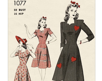 1940's Princess Dress with Sweetheart neckline PDF Sewing Pattern Bust 32