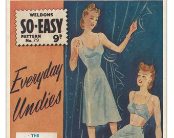 1940's Wartime Every Day Undies PDF Patrón de costura de lencería Busto 36