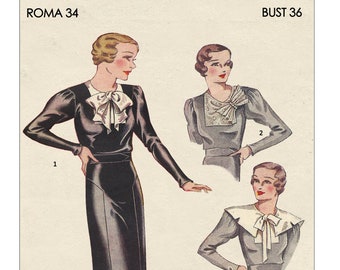 1930's Stylish Three Way Frock PDF Sewing Pattern Bust 36