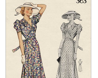 1930's Flirty Puff Sleeve Tea Frock PDF Sewing Pattern Download