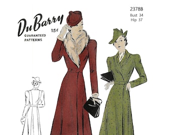 1940s Wartime Fur Collar Coat Sewing Pattern Bust 34