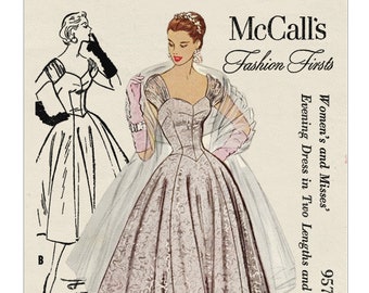 1950's Prom Ball Gown in Two Lengths PDF Sewing Pattern Bust 34