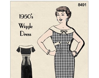 1950s Wiggle Style Dress Ready Printed Pattern Bust 34
