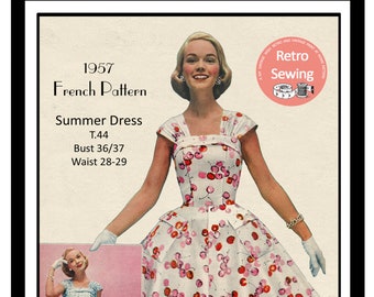 1950's Rockabilly Style Summer Dress PDF French Sewing Pattern