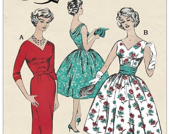 1950's Rockabilly Style Cocktail Dresses 38 Bust Digital Download Sewing Pattern