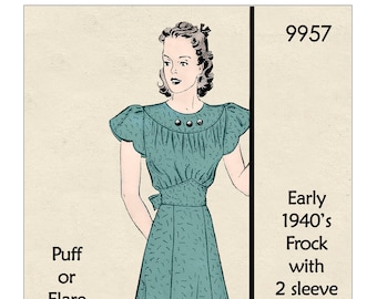 Vestido de té de la década de 1940 con dos opciones de manga Patrón de costura PDF - Descarga instantánea