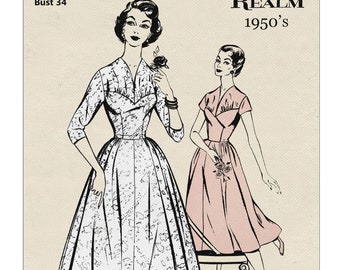 1950's Tea Length Wedding Dress PDF Sewing Pattern Bust 34