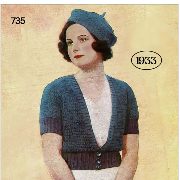 1930s Cute Jacket and Cap Crochet Pattern Bust 34