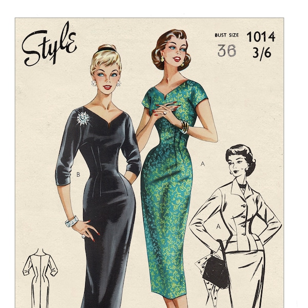 1950's Wiggle Dress and Jacket Bust 36 PDF Sewing Pattern