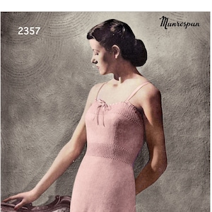 May include: A vintage knitting pattern for a pink cami-knickers set, made with Munrospun Glenfruin wool. The pattern number is 2357.
