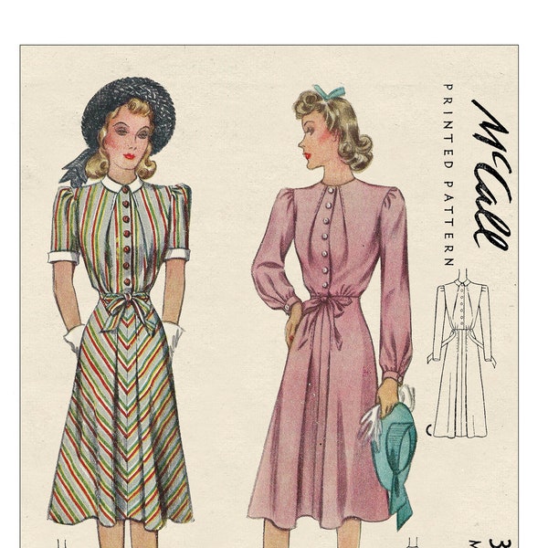 1940's Pretty Preppy Style Dress PDF Sewing Pattern Bust 32