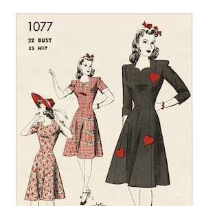 1940's Princess Dress with Sweetheart neckline PDF Sewing Pattern Bust 32