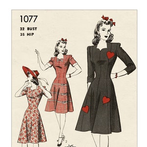 1940&#39;s Princess Dress with Sweetheart neckline PDF Sewing Pattern Bust 32