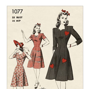 1940's Princess Dress with Sweetheart neckline PDF Sewing Pattern Bust 32