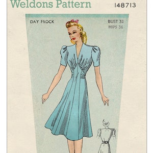 1940's Wartime Belted Tea Dress PDF Sewing Pattern - Instant download