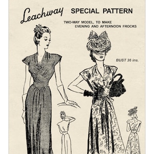 1940s Wartime Cocktail or Evening Dress Vintage Sewing Pattern -  Ready Printed Pattern