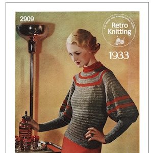 1930's Ladies Stylish Leg of Mutton Sleeve Jumper PDF Knitting Pattern Bust 34