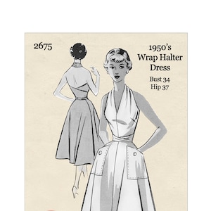 1950s Wrap Halter Dress PDF Print at Home Sewing Pattern Bust 34