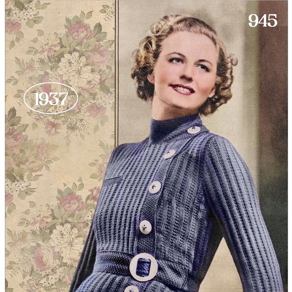 1930s Ladies Cossack-style Sweater PDF Knitting Pattern Bust 35-36