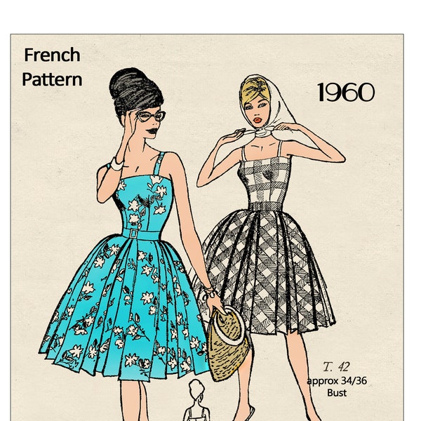 1960's Rockabilly Style Bandeau Sun Dress Vintage Sewing Pattern - Bust 34-35 ins. Digital Download