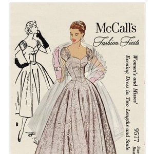 1950&#39;s Prom Ball Gown in Two Lengths PDF Sewing Pattern Bust 34
