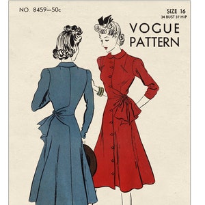 1940&#39;s Button Front Tea Dress Bust 34 PDF Sewing Pattern