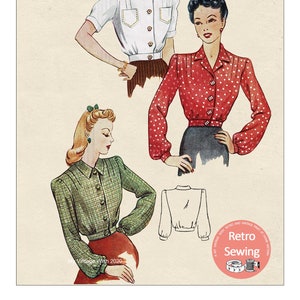1940&#39;s Wartime Make do and Mend Blouse PDF Sewing Pattern Bust 34
