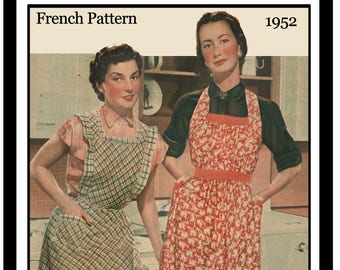 1950s Apron Ready Printed French Sewing Pattern Bust 37