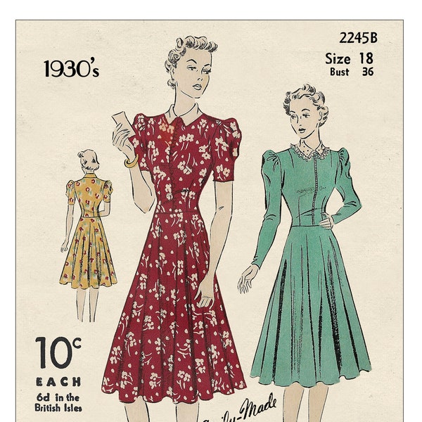 1930's Parisian Style Tea Dress PDF Sewing Pattern Instant Download