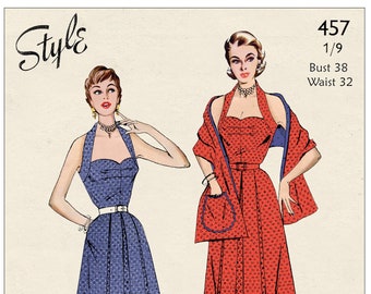 1940's Halter Dress and Stole PDF Sewing Pattern 38 Bust