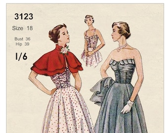 1950s Prom Dress and Cape Sewing Pattern PDF Instant Download