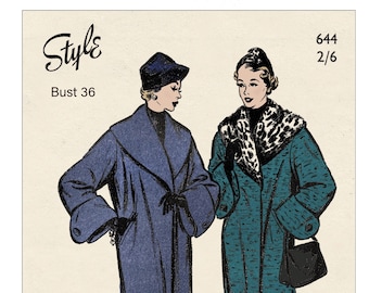 Jaren 1950 Wrap Coat met bont kraag klaar bedrukte naaipatroon buste 36