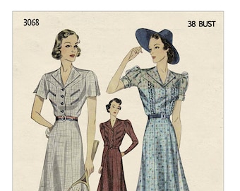 1930s Day, Sports or Tea Dress PDF Sewing Pattern Bust 38