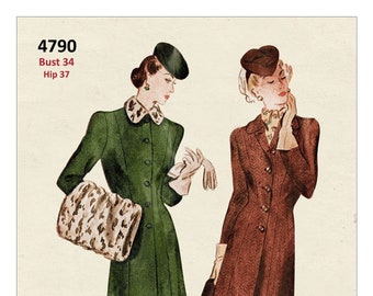 1940s Coat and Muff PDF Sewing Pattern Bust 34