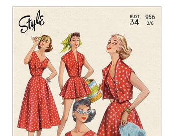 1950s Skirt, Sunsuit and Bolero PDF Sewing Pattern Bust 34