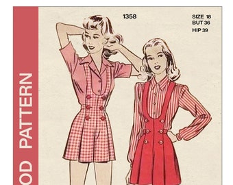 1940s Bib-Front Shorts and Blouse PDF Sewing Pattern Bust 36