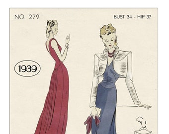 1930s One-piece Evening Frock and Jacket PDF Print at Home Pattern Bust 34