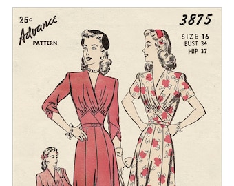 1940s Pretty Tea Dress Ready Printed Sewing Pattern Bust 34