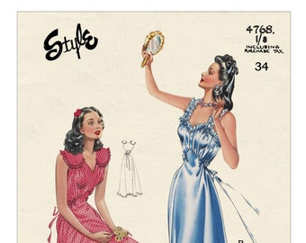 1940s Glamorous Night Gown PDF Sewing Pattern Bust 34