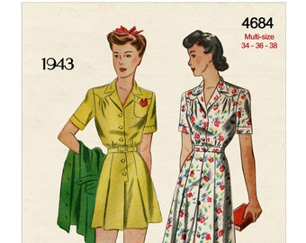 1940's Playsuit and Skirt PDF Sewing Pattern Bust 34 - 36 - 38