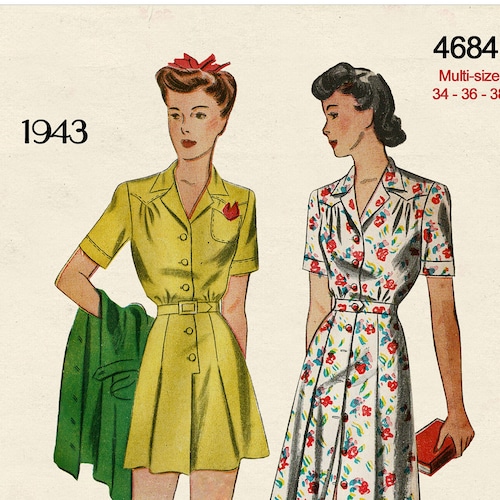 1940's Playsuit and Skirt PDF Sewing Pattern Bust 34 36 - Etsy