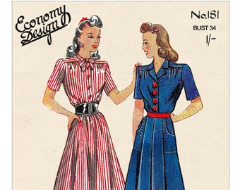 1940s Wartime Shirt Dress Sewing Pattern