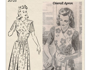 1940's Mrs Mop Overall Apron  Ready Printed Sewing Pattern Bust 36