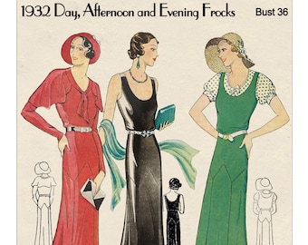 1930's Three Frocks Tea/Evening and Pinafore with Blouse Bust 36 PDF Print at Home Pattern