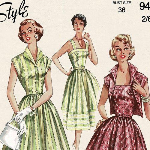 Vintage 1950s Pattern, Women's Rockabilly Dress - Bust 34” (86cm)