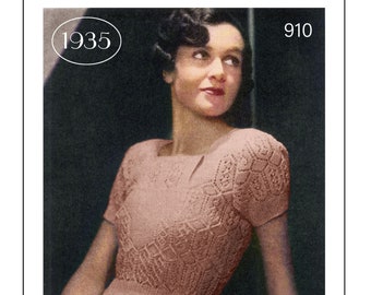 1930s Pretty Jumper with a Moss Stitch Vest PDF Knitting Pattern Bust 33