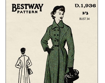 1940's Double Breasted Princess Coat PDF Print at Home Pattern